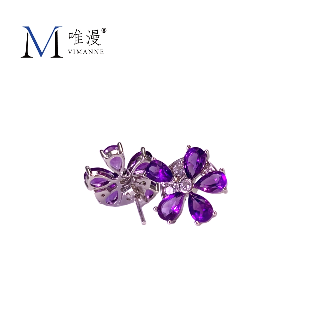 【花影】紫水晶耳钉
